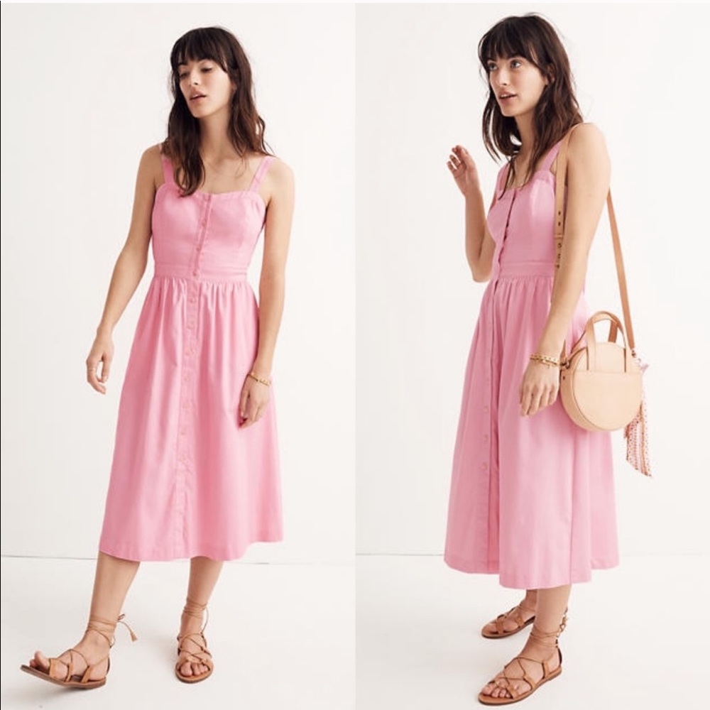 Madewell Pink Fleur Bow Back Midi Dress